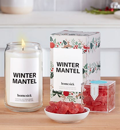 Winter Mantel Candle by Homesick with Sugarfina Gummies